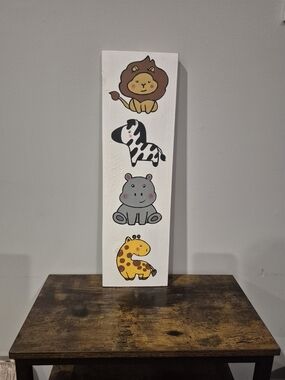 Cute Safari Animals Vertical Wall Art - White Hand Painted New